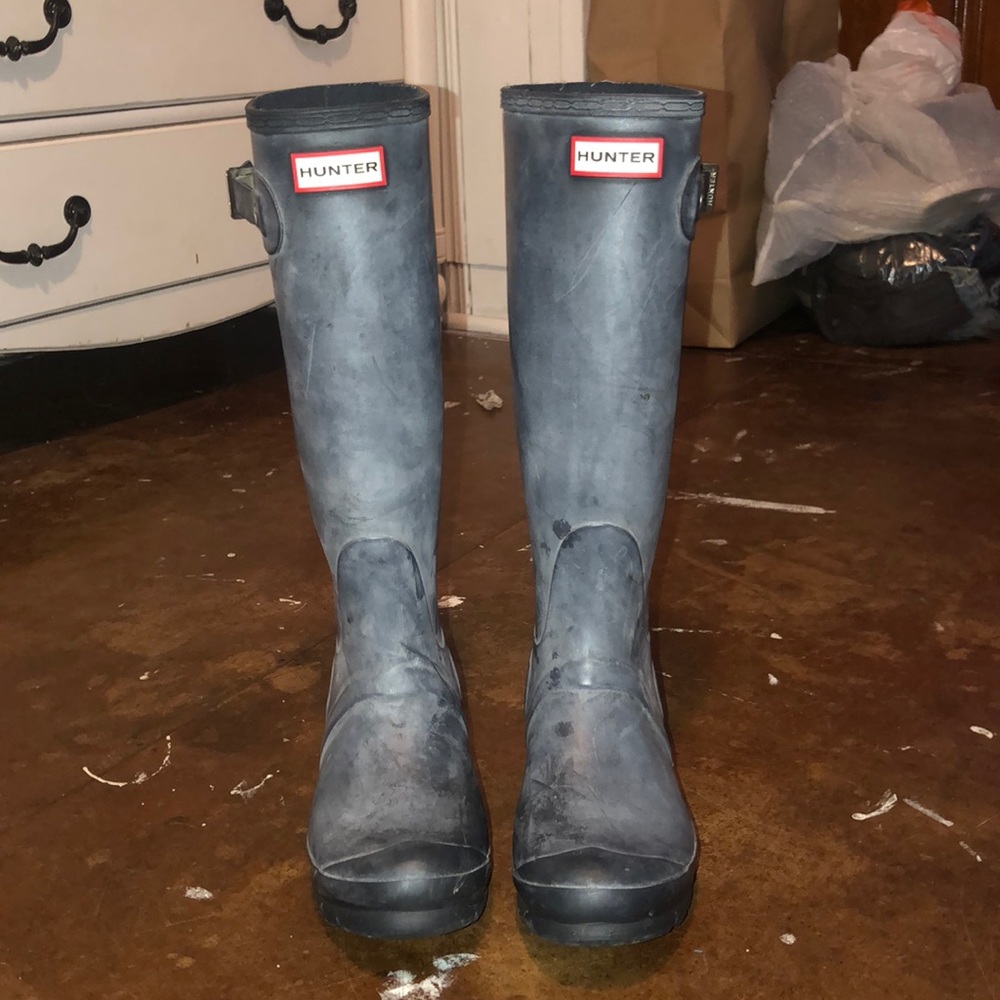 matte tall blue hunter boots